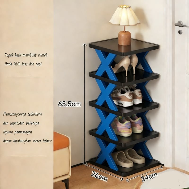 Shoe Rack High Quality - Unique X shaped Shoe Rack 5 floors - 5 Tier Shoe Rack - Without Box - Blue